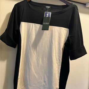 BNWT Lauren Ralph Lauren tan and black cuffed T-shirt XL